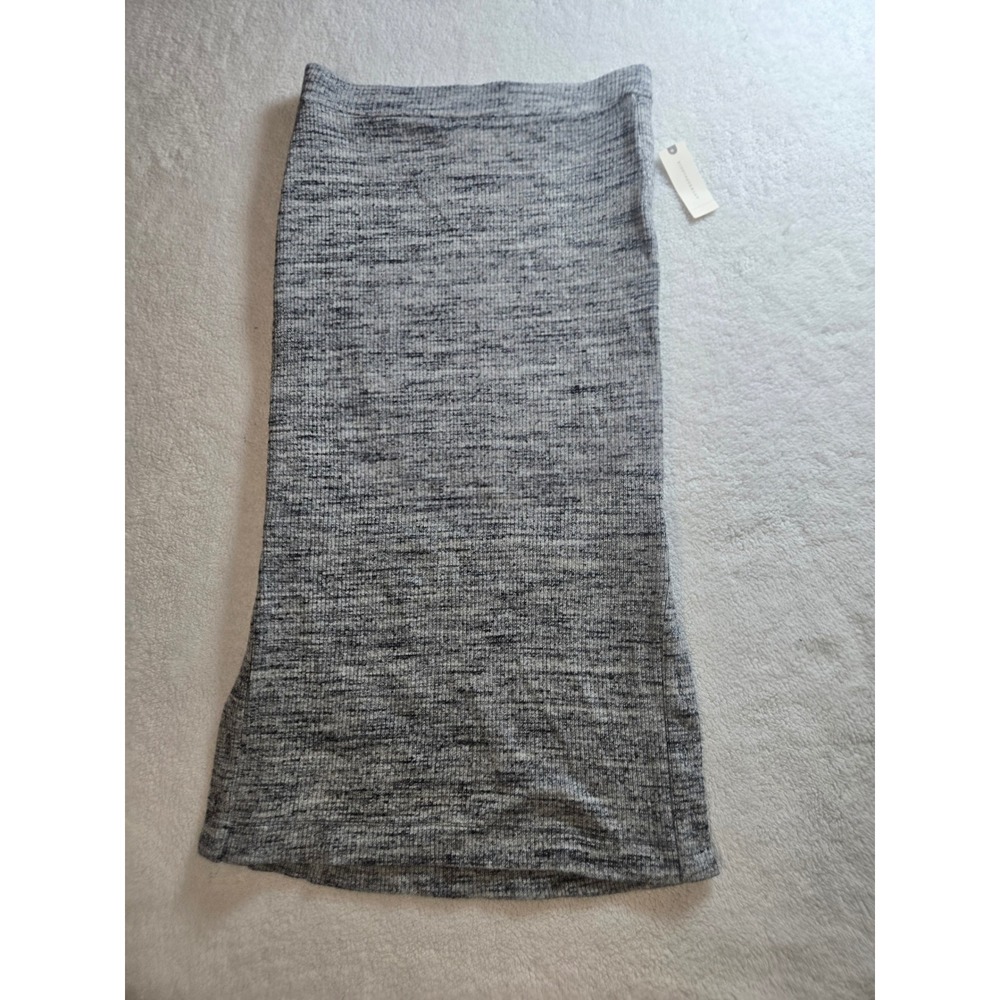 Anthropologie Maeve Grey Space Dye Knit Midi Pencil Skirt Side Button Size M NWT